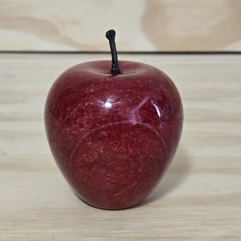 Carved Red Marble Stone Apple Paperweight Figurine Polished Fruit Decor 3.75